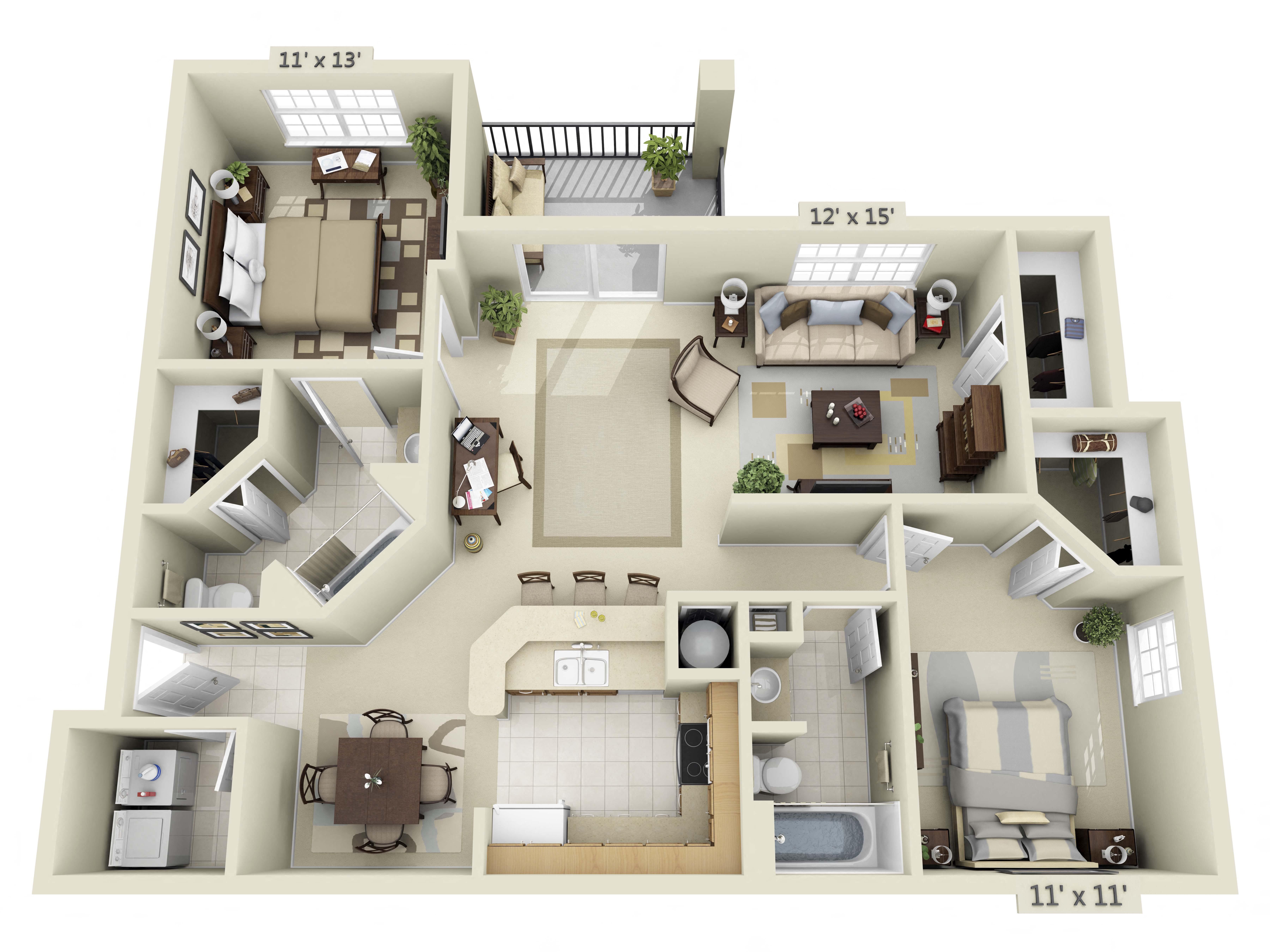 3 Bedroom with Balcony Floor Plan 4